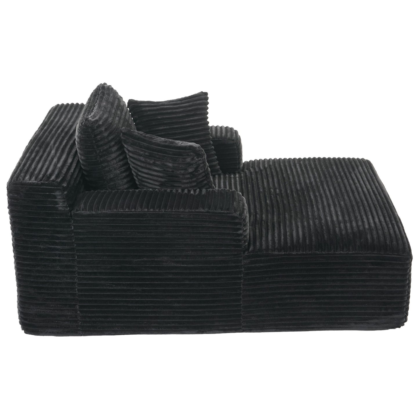Modern Corduroy Chaise Lounge Sofa Bed With Removable Pillows, Upholstered Sleeper Sofa - Black