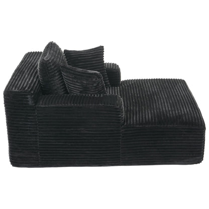 Modern Corduroy Chaise Lounge Sofa Bed With Removable Pillows, Upholstered Sleeper Sofa - Black