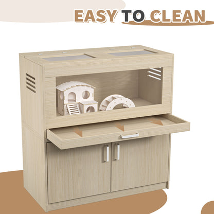 Hamster Cage, Rat Cage Wood With Independent Storage Cabinet, House For Ch" illa With Guinea Pig Hutch And Bridge, Easy View Acrylic Panels, Living Habitat X-Large - Teak