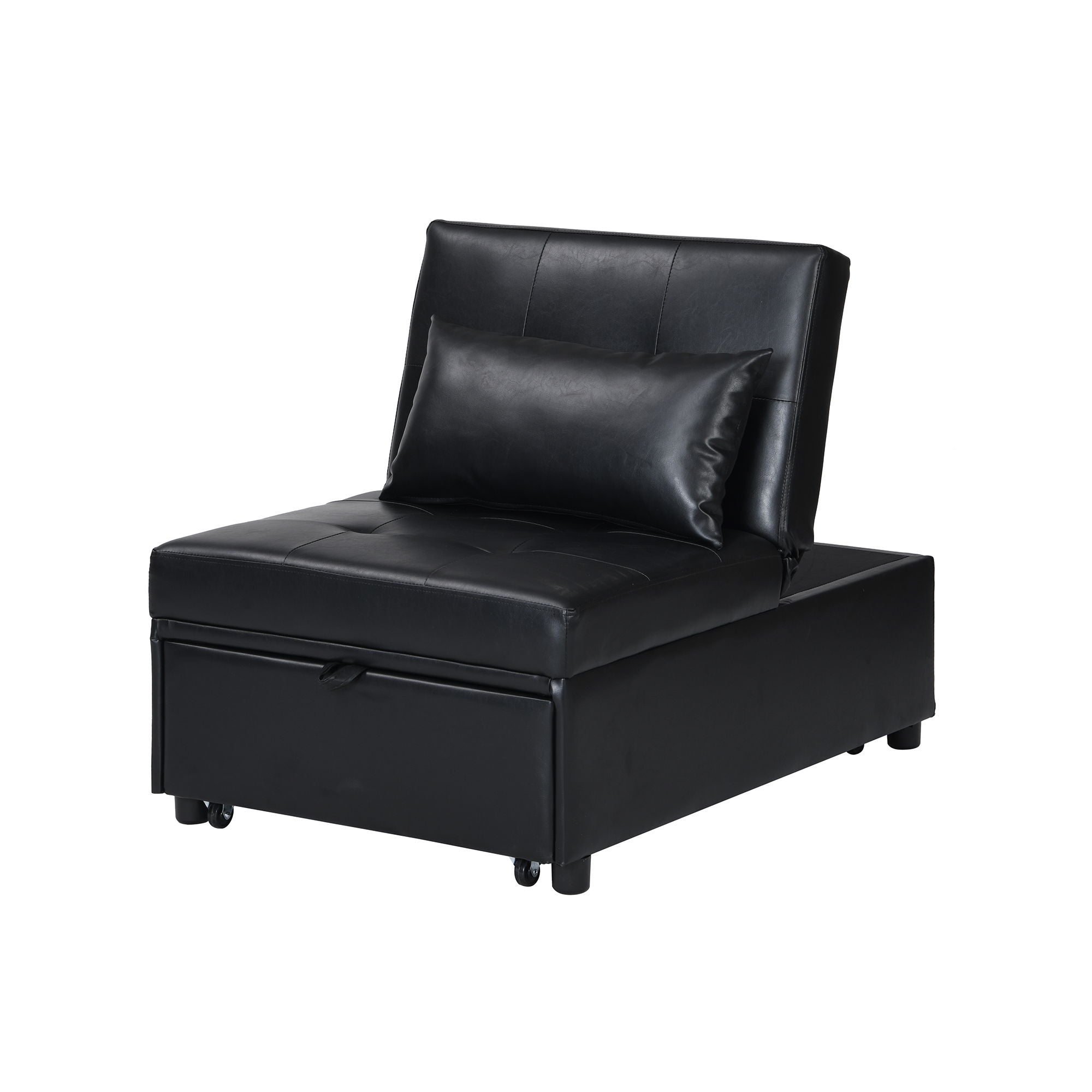 Folding Ottoman Sofa Bed Multi Functional Space Saving Design - Black