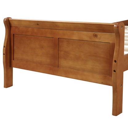 Twin Platform Bed Frame Mattress Foundation Sleigh Bed With Headboard, Footboard, Slat Support - Oak