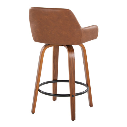 Daniella - Contemporary Fixed Height Counter Stool With Swivel With Round Footrest (Set of 2) - Walnut / Camel