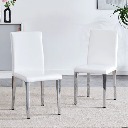 (Set of 4) Backrest Chairs With Silver Metal Legs The Perfect Combination, Suitable For Minimalist And Modern Home Styles - White / Silver