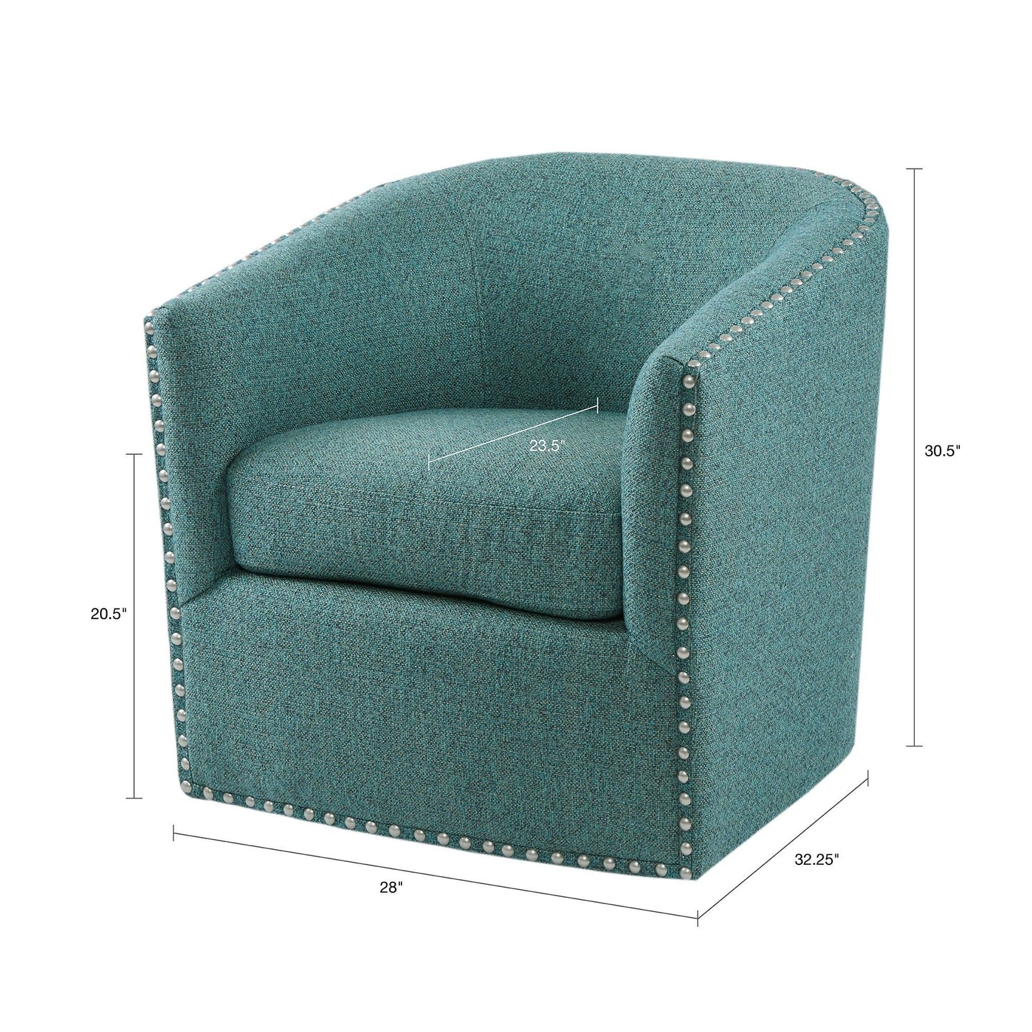 Swivel Chair With Foam Cushion And Pewter Nailhead Trim Upholstery, Solid Wood Frame - Green