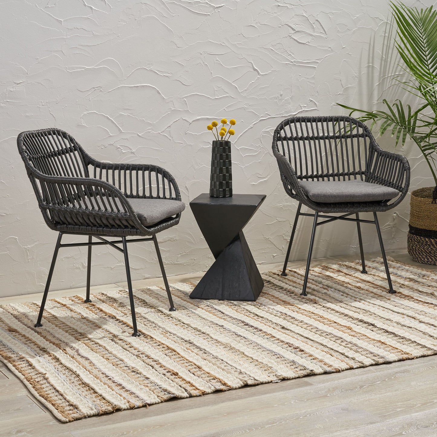 Outdoor Accent Chair With Steel Frame And Water Resistant Cushions (Set of 2) - Gray