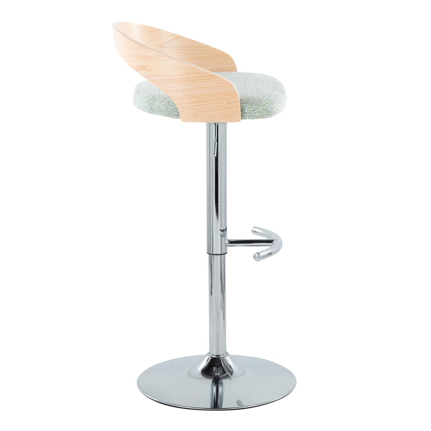 Grotto - Contemporary Adjustable Height Barstool With Swivel With Rounded T Footrest (Set of 2) - Chrome / Natural / Light Green