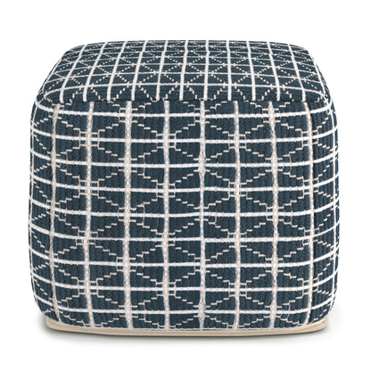 Noreen - Square Pouf - Dark Blue / White