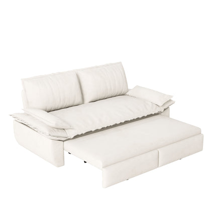 Queen Pull Out Sofa Bed, 3 In 1 Convertible Sleeper Sofa Multifunctional Velvet Loveseat Bed - Beige