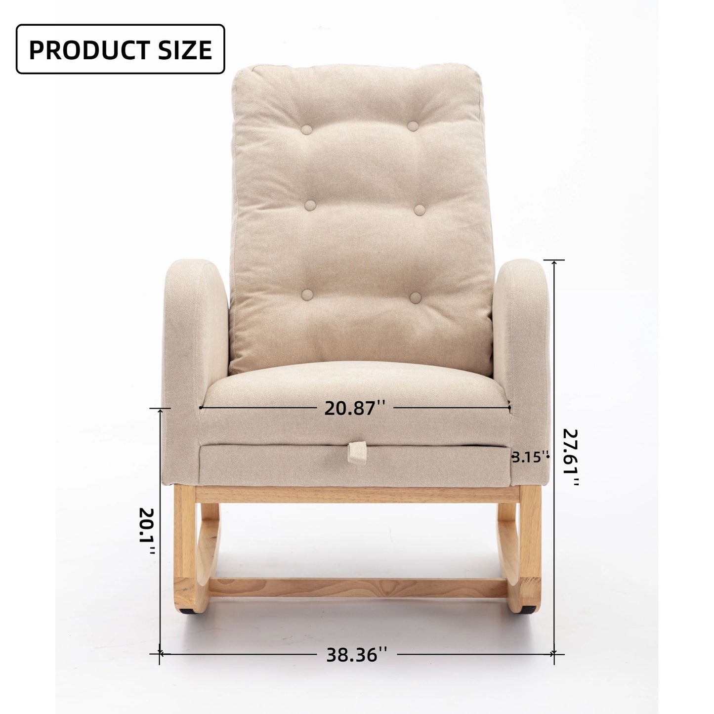 Accent Rocking Chair With Footrest High Back Rubber Wood Rocking Legs Bedroom Living Space - Beige