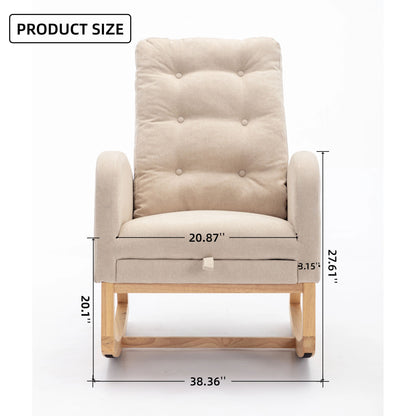 Accent Rocking Chair With Footrest High Back Rubber Wood Rocking Legs Bedroom Living Space - Beige