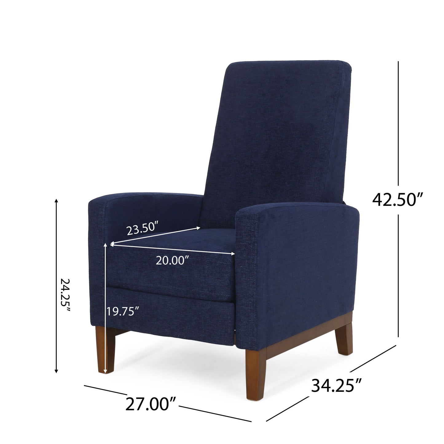 Wide Hand Manual Club Recliner - Navy Blue