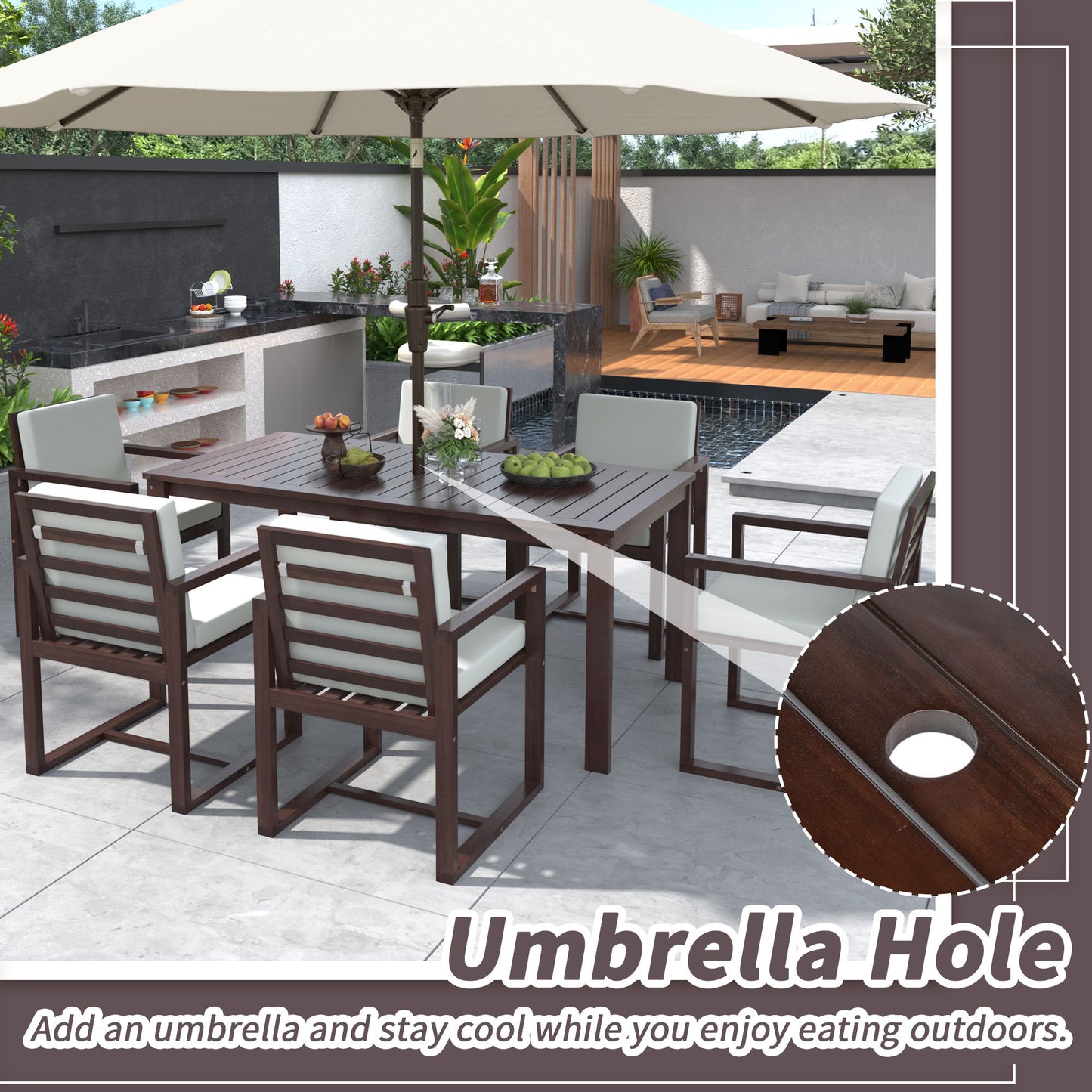 Patio Dining Set Outdoor Dining Table And Chair Set With And Removable Cushions For Patio, Backyard, Garden - Dark Brown