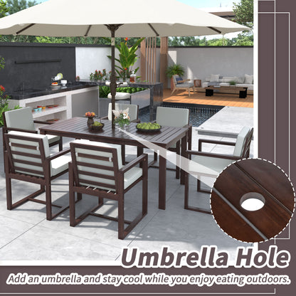 Patio Dining Set Outdoor Dining Table And Chair Set With And Removable Cushions For Patio, Backyard, Garden - Dark Brown