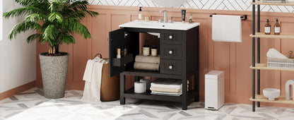 Transitional Style Bathroom Vanity Cabinet Combo With Ceramic Sink, Soft Close Door - Black