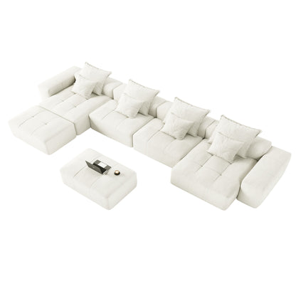 Modern Oversized Modular Sectional Sofa, Sparkling Chenille Fabric Soft Cushion Sofa With 8 Pillows, 8 Pieces Diy Combination Tufted Sofa, No Assembly Required - Beige