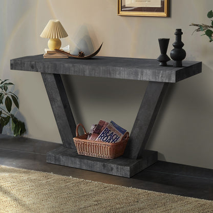 Vintage Distressed Wood Entryway Bench With 2 Tier Storage, Rustic Wide Design - Antique Black