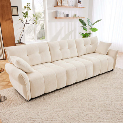 Modern 3 Seater Sofa Set & Pillows Frame, Textured Cover, High Rebound Cushions - White