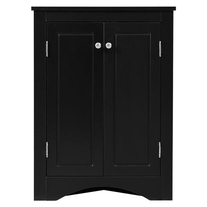 Triangle Bathroom Storage Cabinet With Adjustable Shelves, Freestanding Floor Cabinet For Home Kitchen - Black