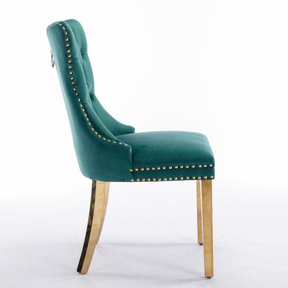 Nikki - Modern, High-End Tufted Solid Wood Contemporary Velvet Upholstered Dining Chair With Golden Stainless Steel Plating Legs, Nailhead Trim (Set of 2) - Green
