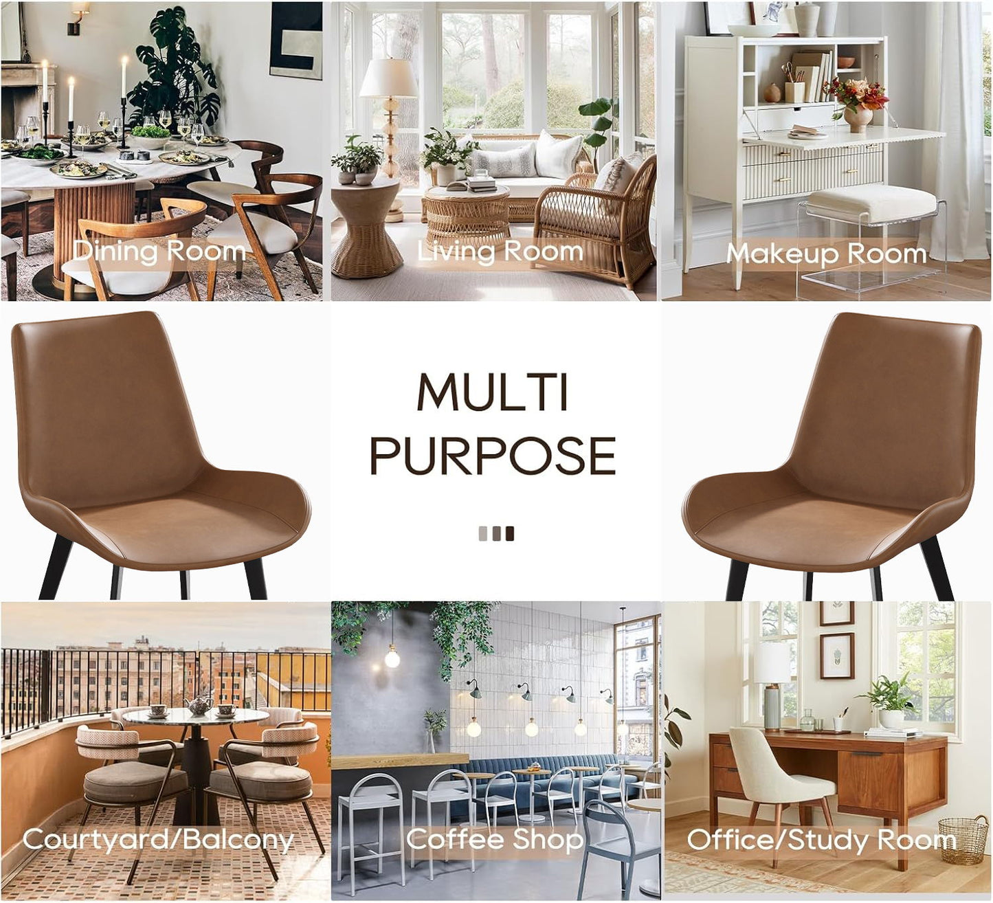 Modern Dining Chair Living Room Metal Leg Dining Chair (Set of 2) - Brown