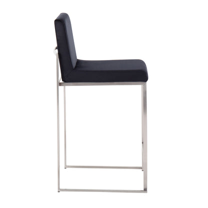 Fuji - Contemporary High Back Counter Stool (Set of 3) - Black - Velvet