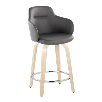 Boyne - Contemporary Fixed Height Counter Stool With Swivel With Round Footrest (Set of 2) - Natural / Gray