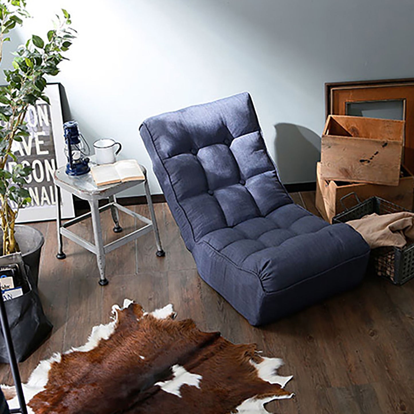 Single Sofa Reclining Japanese Chair Lazy Sofa Tatami Balcony Adjustable Chair - Navy