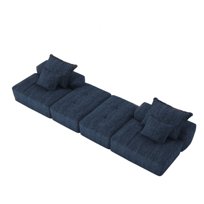 Modern Oversized Modular Sectional Sofa With 2 Ottoman And 2 Seat, Sparkling Chenille Fabric Soft Cushion Sofa With 4 Pillows, 4 Pieces Diy Combination Tufted Sofa, No Assembly Required - Blue