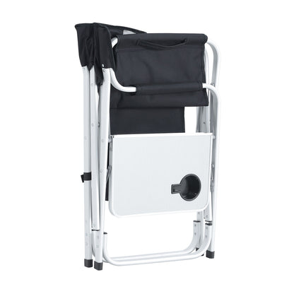 Padded Folding Outdoor Chair With Side Table And Storage Pockets, Lightweight Oversized Directors Chair For Indoor, Outdoor Camping, Picnics And Fishing - Black / Gray