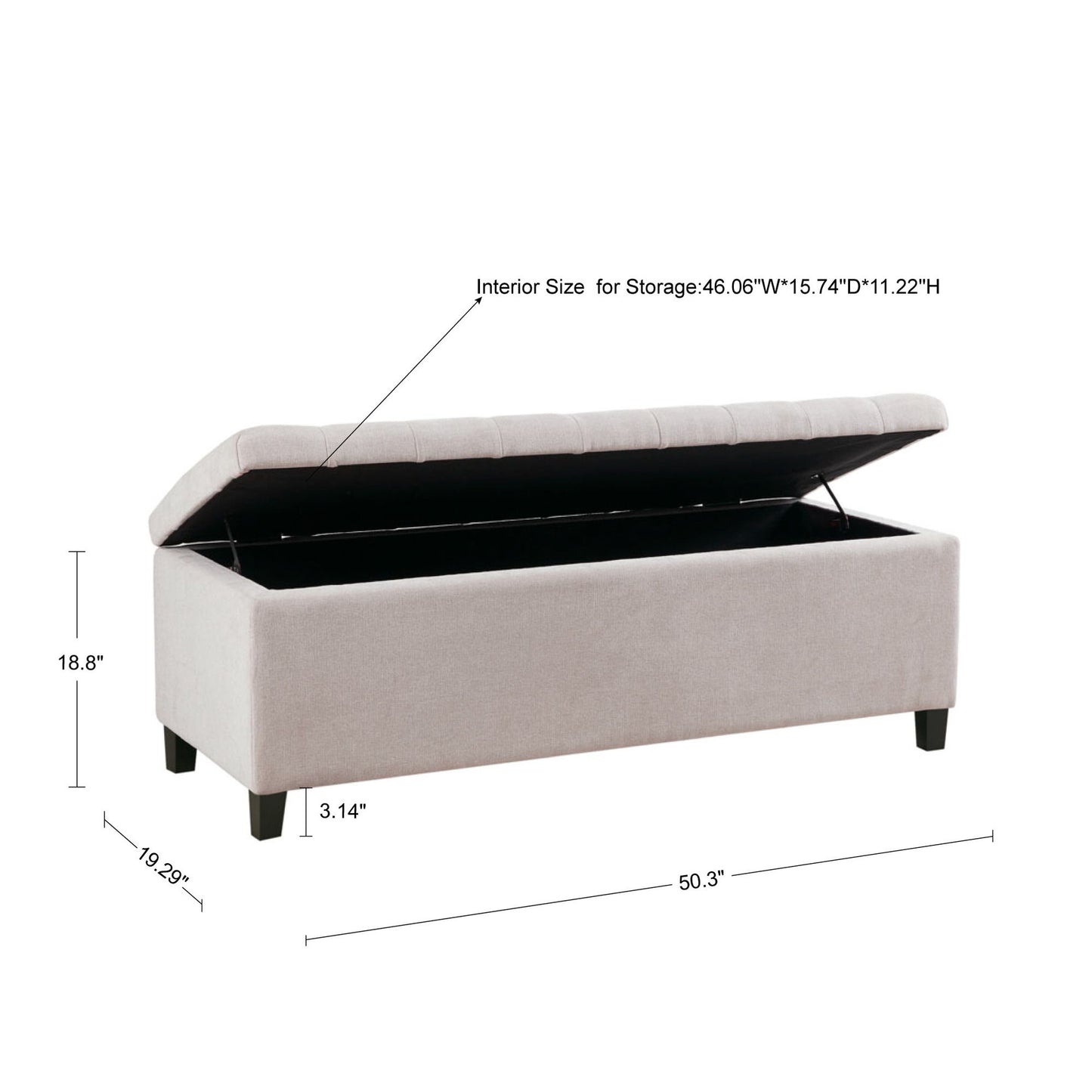 Elegant Design Tufted Top Soft Close Storage Bench Upholstered - Natural