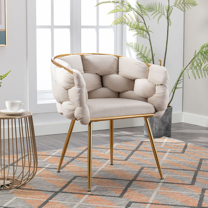Luxury Modern Simple Leisure Velvet Single Sofa Chair Bedroom Lazy Person Household Dresser Stool Manicure Table Back Chair - Beige