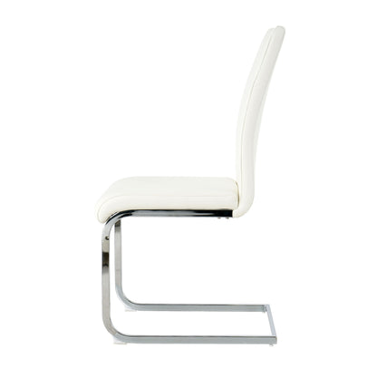 Modern Dining Chairs With Faux Leather Padded Seat And Chrome Metal Legs For Kitchen, Living, Bedroom, Dining Room - White / Silver