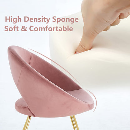 Modern Accent Velvet Chair, (Set of 2) Comfy Upholstered Arm Chair Living Room Furniture Mid-Century Leisure Chair With Metal Frame Legs - Pink