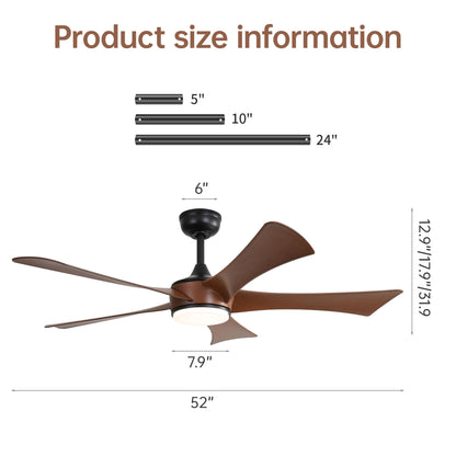 Modern Ceiling Fan With 3 Color Dimmable 5 ABS Blades Remote Control Reversible DC Motor With LED Light - Black