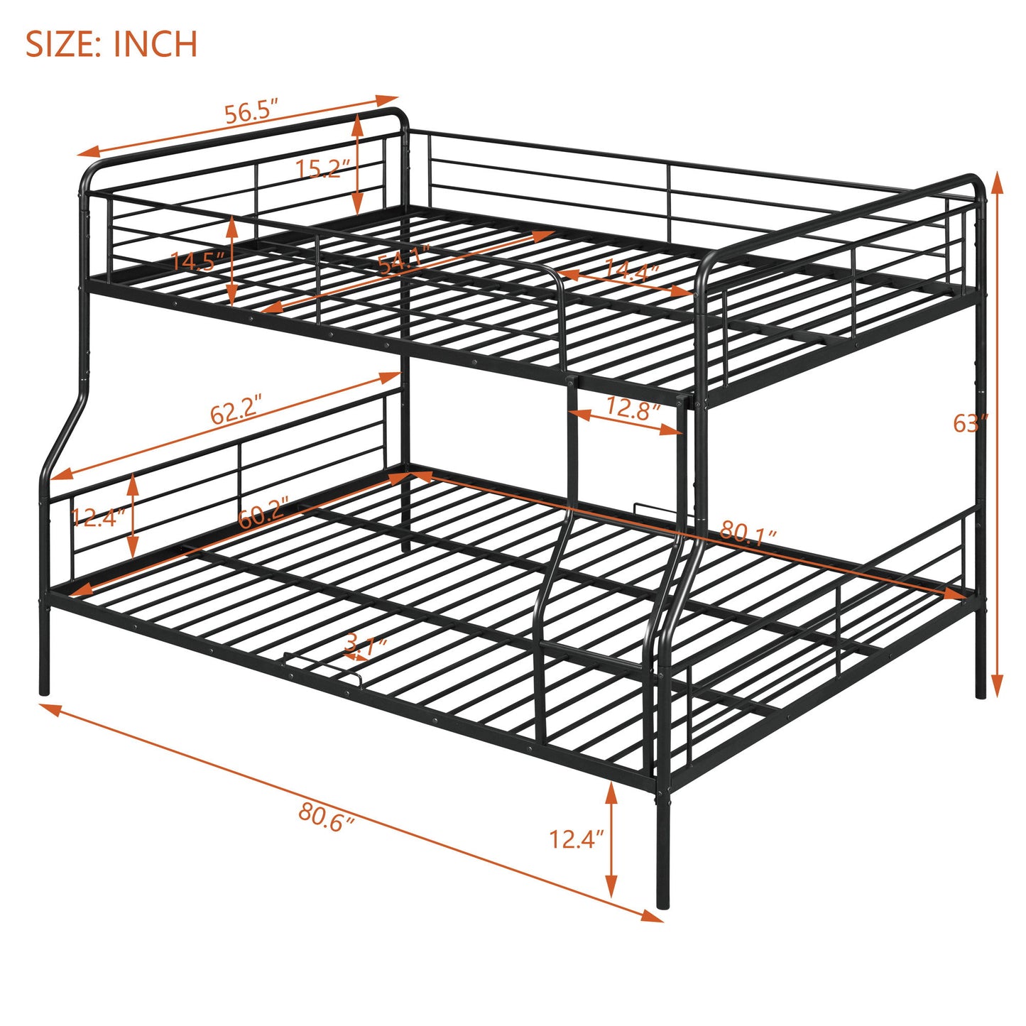 Full Long Over Queen Bunk Bed - Black