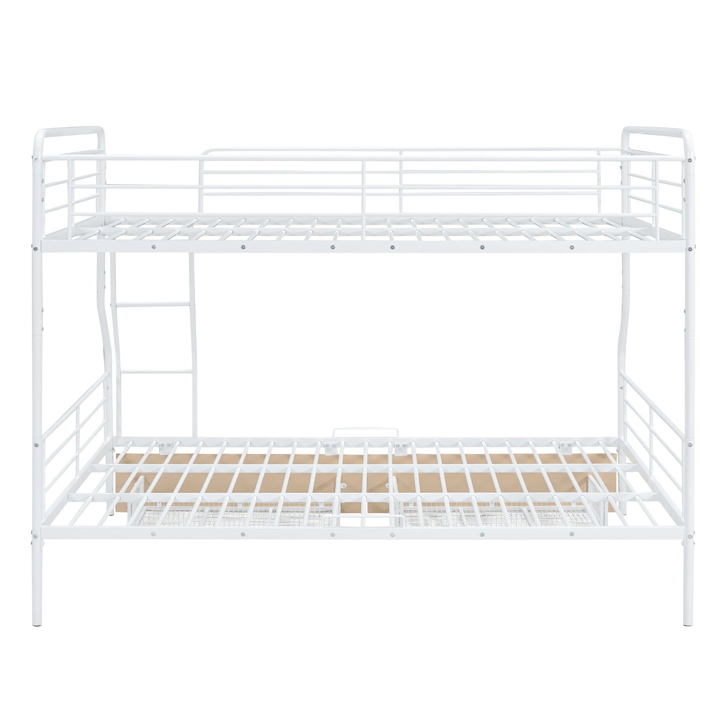 Full Long Over Queen Bunk Bed With 2 Drawers - White