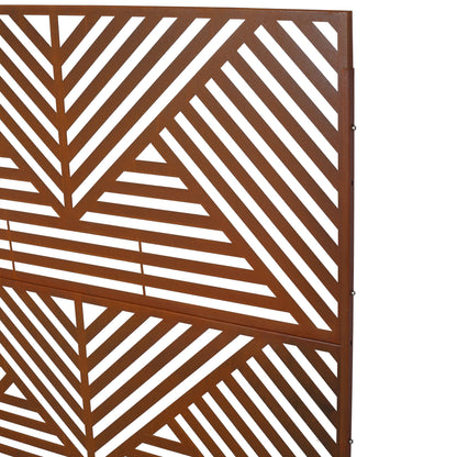 Rusty Outdoor & Indoor Freestanding Metal Privacy Screen, Decorative Privacy Fence Panels For Deck, Balcony, Patio - Rust Red
