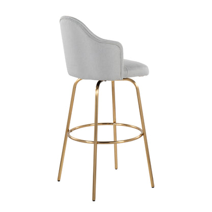 Ahoy - Contemporary Fixed Height Bar Stool Round Gold Footrest (Set of 2) - Light Gray / Gold