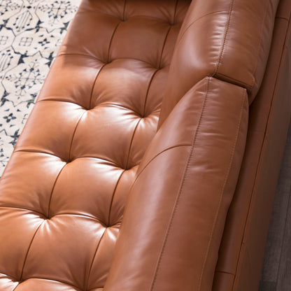 Mid-Century Tufted Leather Sofa - Cognac