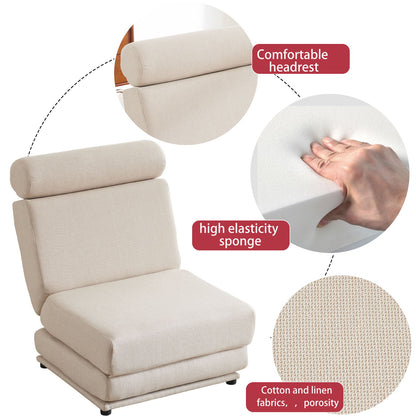 Single Sofa Chair Foldable Single Sofa Bed With Pillow, Portable Foldable Sofa Bed, Leisure Sofa Chair, Easy To Store, Made Of Breathable And Wearable Linen - Cream White