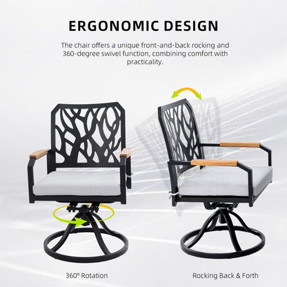 5 Pieces Outdoor Patio Furniture Set, 4 Swivel Rockers Sunbrella Fabric Cushioned, Rectangular Table With Umbrella Hole - Bourbon Brown