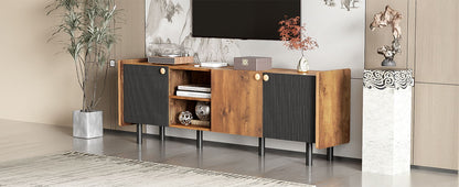 Mid Century TV Stand & 3 Cabinets, Media Console Table For Tvs Up To 70'', Entertainment Center With Storage For Living Room - Black / Brown