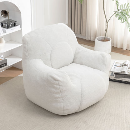Comfy Bean Bag Chair With Filler, Tufted Memory Foam Sofa Teddy Fabric, Fluffy And Cozy Seating For Dorm, Apartment, Or Living Room - White