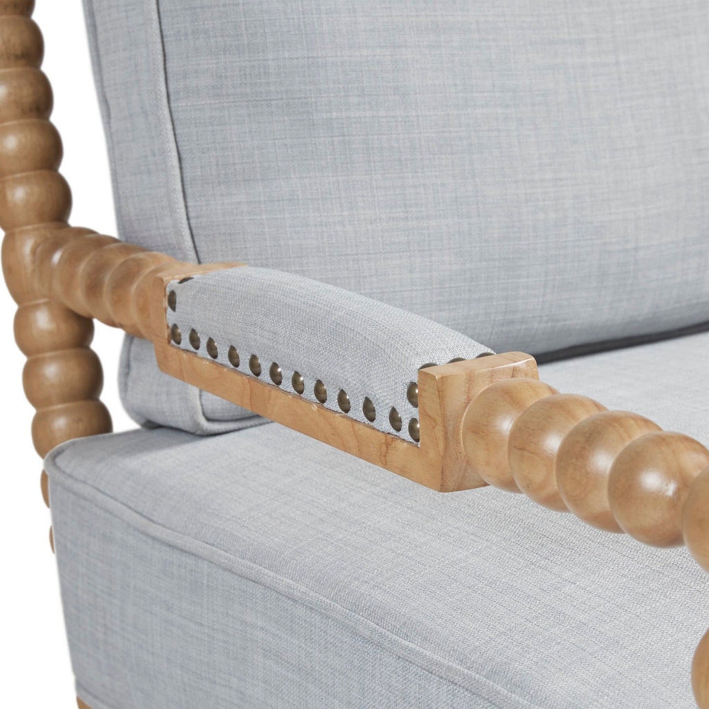 The Arm Chair With Padded Armrests - Dusty Blue / Camel Oak