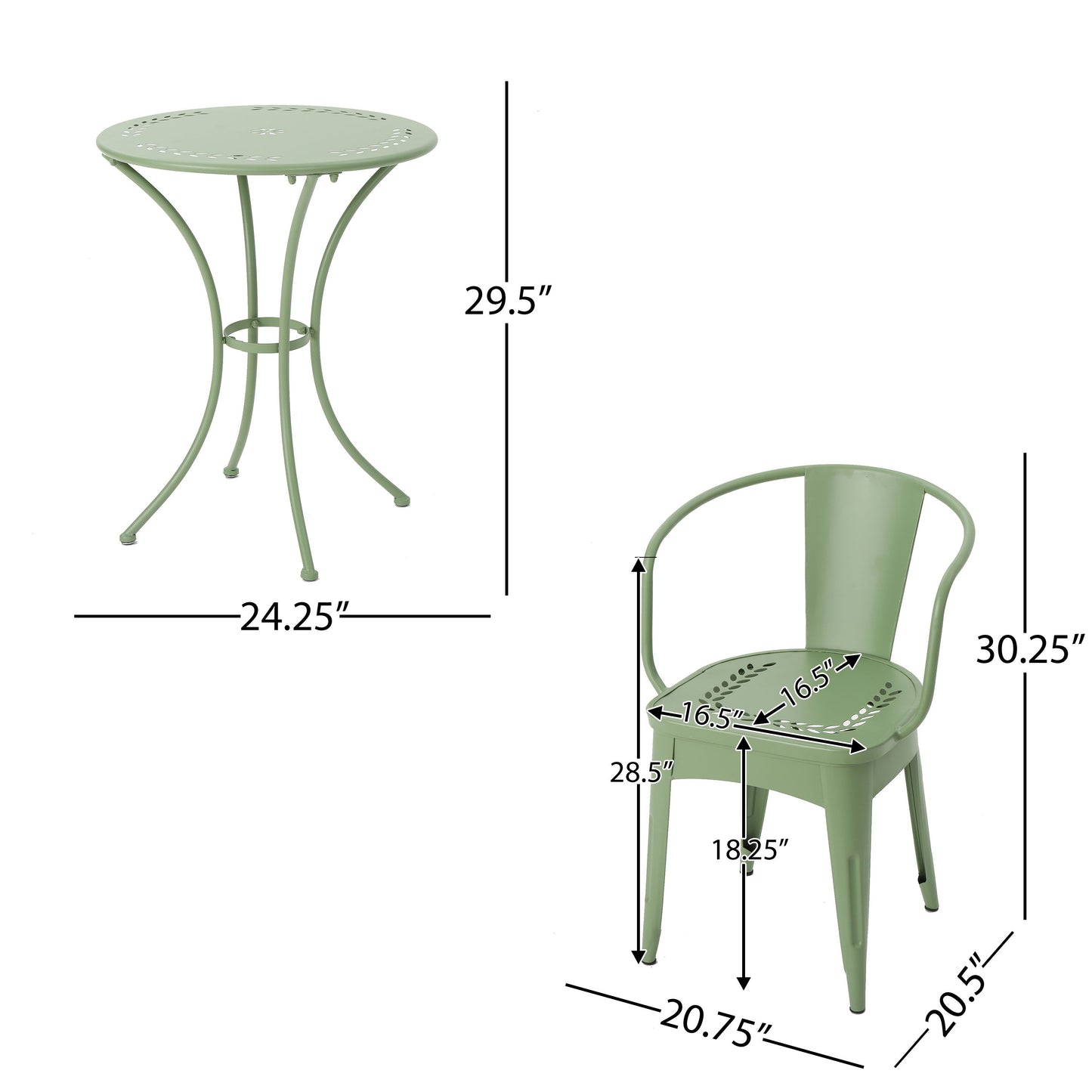 Ambrosia - 3 Piece Bistro Set With Leaf Motifs Top And Seat - Green