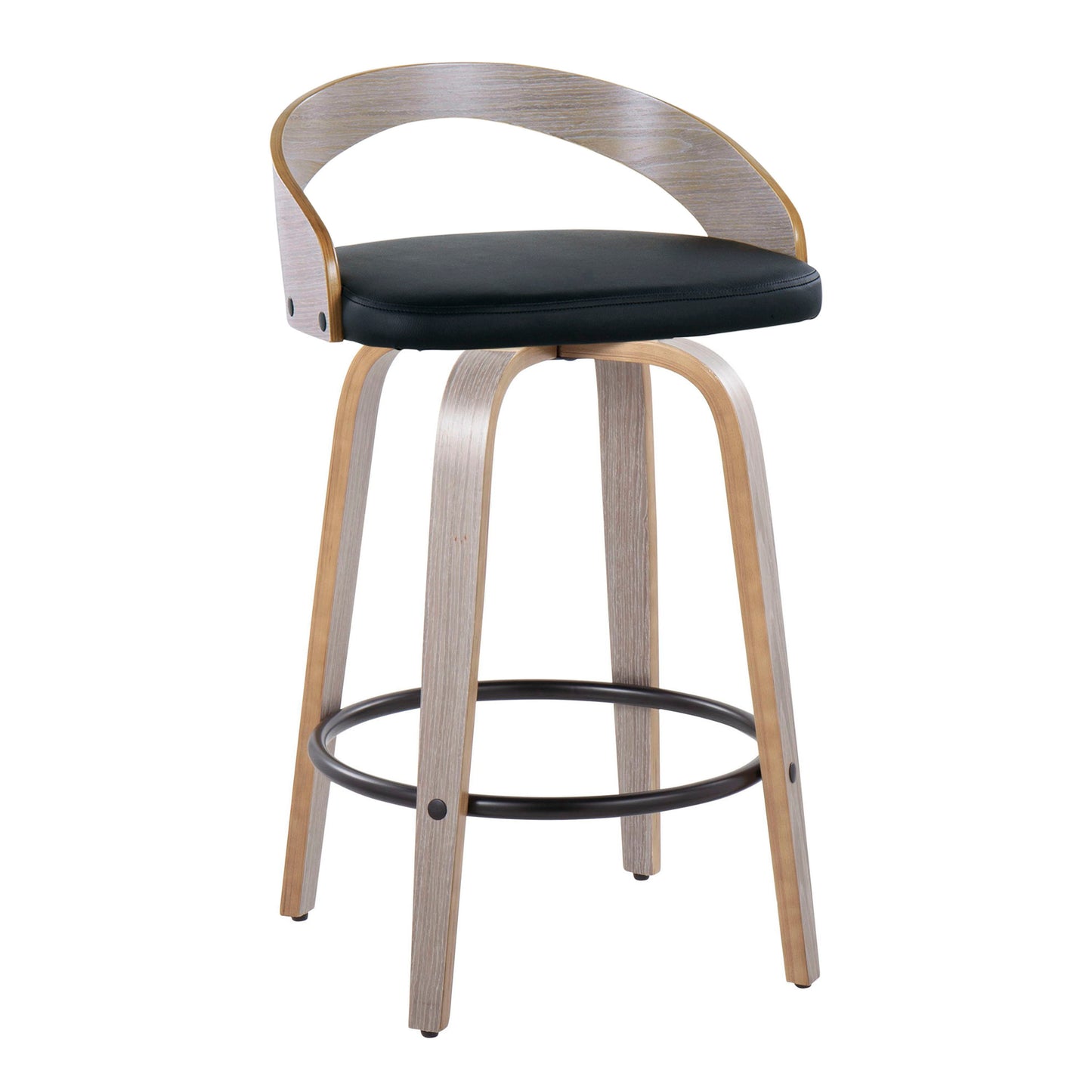 Grotto - Contemporary Fixed Height Counter Stool With Swivel With Round Footrest (Set of 2) - Light Gray / Black