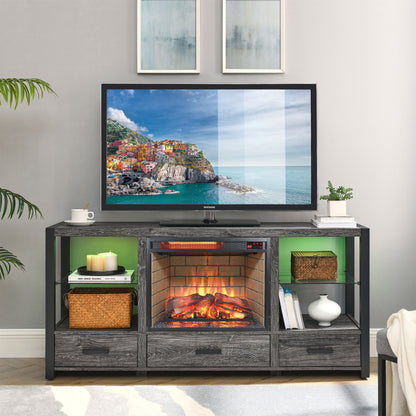 23" Infrared Quartz Heater Fireplace Insert -Woodlog Version With Brick - Antique Black