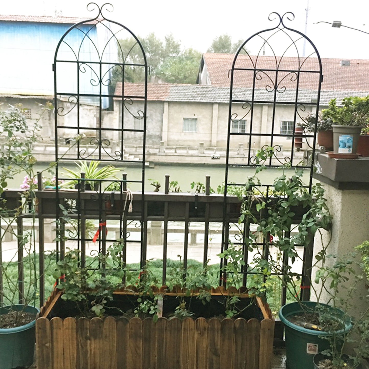 2 Pack Metal Garden Trellis Rustproof Trellis For Climbing Plants Outdoor Flower Support - Black