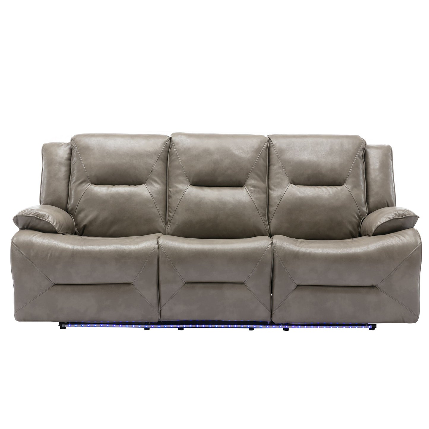 3 Seater Home Theater Recliner Manual Recliner Chair With A Led Light Strip Two Built-In Cup Holders For Living Room - Gray