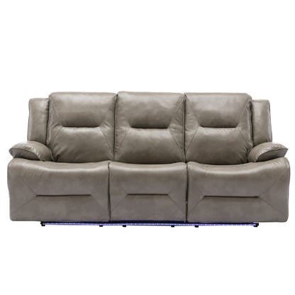 3 Seater Home Theater Recliner Manual Recliner Chair With A Led Light Strip Two Built-In Cup Holders For Living Room - Gray